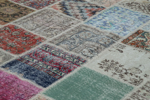 Kırk Yama Mavi Patchwork Pamuk Yün El Dokuma Halısı 300x402 Agacan