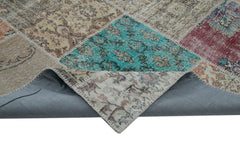 Kırk Yama Mavi Patchwork Pamuk Yün El Dokuma Halısı 300x403 Agacan