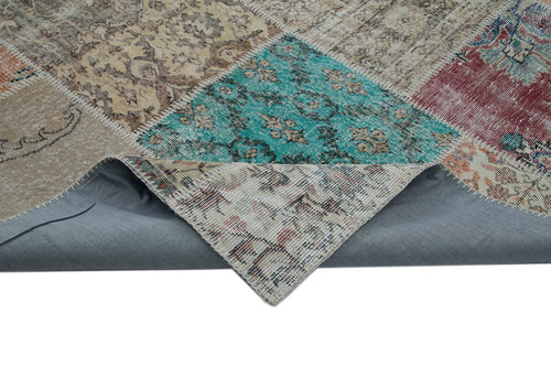 Kırk Yama Mavi Patchwork Pamuk Yün El Dokuma Halısı 300x403 Agacan
