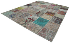 Kırk Yama Mavi Patchwork Pamuk Yün El Dokuma Halısı 302x400 Agacan
