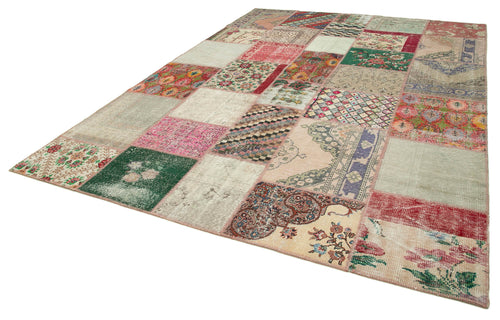 Kırk Yama Mavi Patchwork Pamuk Yün El Dokuma Halısı 264x366 Agacan