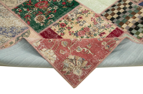 Kırk Yama Mavi Patchwork Pamuk Yün El Dokuma Halısı 264x366 Agacan