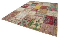Kırk Yama Mavi Patchwork Pamuk Yün El Dokuma Halısı 268x360 Agacan