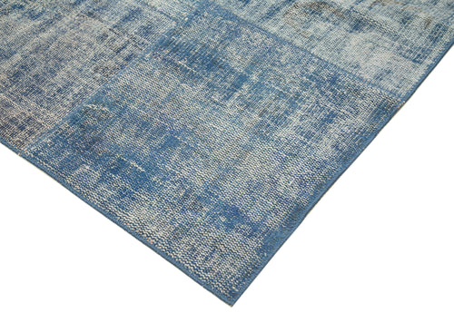 Kırk Yama Mavi Patchwork Pamuk Yün El Dokuma Halısı 245x348 Agacan