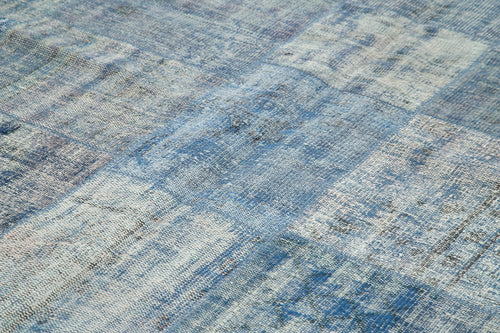 Kırk Yama Mavi Patchwork Pamuk Yün El Dokuma Halısı 245x348 Agacan
