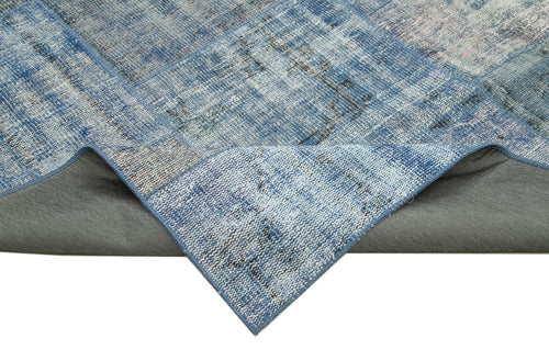 Kırk Yama Mavi Patchwork Pamuk Yün El Dokuma Halısı 245x348 Agacan