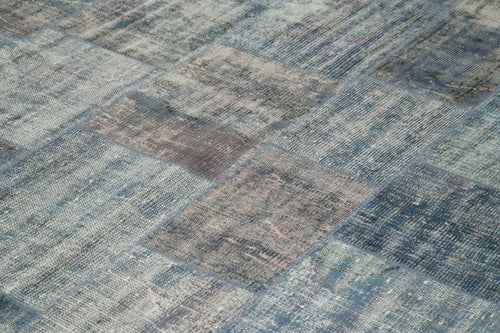Kırk Yama Mavi Patchwork Pamuk Yün El Dokuma Halısı 245x353 Agacan