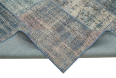 Kırk Yama Mavi Patchwork Pamuk Yün El Dokuma Halısı 245x353 Agacan