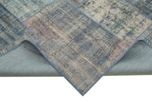 Kırk Yama Mavi Patchwork Pamuk Yün El Dokuma Halısı 245x353 Agacan