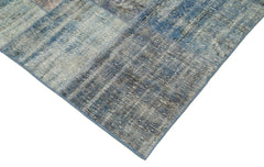 Kırk Yama Mavi Patchwork Pamuk Yün El Dokuma Halısı 247x356 Agacan