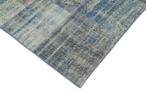 Kırk Yama Mavi Patchwork Pamuk Yün El Dokuma Halısı 247x356 Agacan