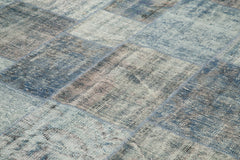 Kırk Yama Mavi Patchwork Pamuk Yün El Dokuma Halısı 247x356 Agacan