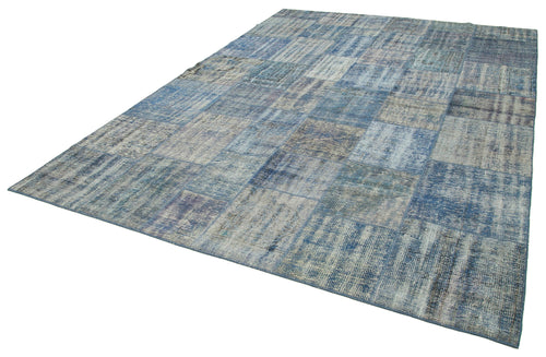Kırk Yama Mavi Patchwork Pamuk Yün El Dokuma Halısı 248x348 Agacan
