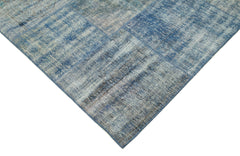 Kırk Yama Mavi Patchwork Pamuk Yün El Dokuma Halısı 248x348 Agacan