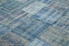 Kırk Yama Mavi Patchwork Pamuk Yün El Dokuma Halısı 248x348 Agacan