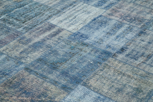 Kırk Yama Mavi Patchwork Pamuk Yün El Dokuma Halısı 248x348 Agacan