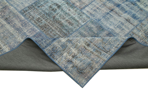 Kırk Yama Mavi Patchwork Pamuk Yün El Dokuma Halısı 248x348 Agacan