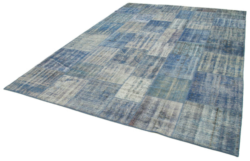 Kırk Yama Mavi Patchwork Pamuk Yün El Dokuma Halısı 248x345 Agacan