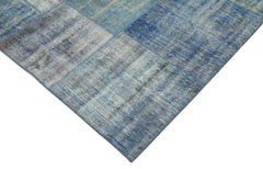 Kırk Yama Mavi Patchwork Pamuk Yün El Dokuma Halısı 248x345 Agacan