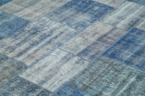Kırk Yama Mavi Patchwork Pamuk Yün El Dokuma Halısı 248x345 Agacan