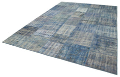 Kırk Yama Mavi Patchwork Pamuk Yün El Dokuma Halısı 245x348 Agacan