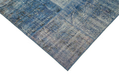 Kırk Yama Mavi Patchwork Pamuk Yün El Dokuma Halısı 245x348 Agacan
