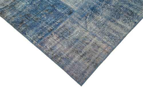 Kırk Yama Mavi Patchwork Pamuk Yün El Dokuma Halısı 245x348 Agacan