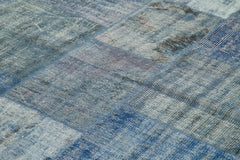 Kırk Yama Mavi Patchwork Pamuk Yün El Dokuma Halısı 245x348 Agacan