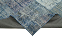 Kırk Yama Mavi Patchwork Pamuk Yün El Dokuma Halısı 245x348 Agacan