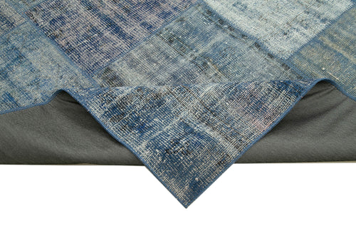 Kırk Yama Mavi Patchwork Pamuk Yün El Dokuma Halısı 245x348 Agacan