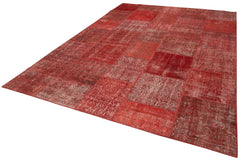 Kırk Yama Kırmızı Patchwork Pamuk Yün El Dokuma Halısı 251x352 Agacan