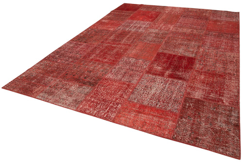 Kırk Yama Kırmızı Patchwork Pamuk Yün El Dokuma Halısı 251x352 Agacan