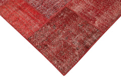 Kırk Yama Kırmızı Patchwork Pamuk Yün El Dokuma Halısı 251x352 Agacan