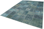 Kırk Yama Mavi Patchwork Pamuk Yün El Dokuma Halısı 254x353 Agacan