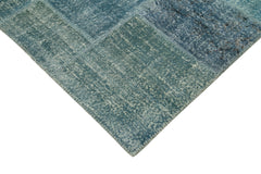 Kırk Yama Mavi Patchwork Pamuk Yün El Dokuma Halısı 254x353 Agacan