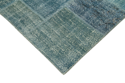 Kırk Yama Mavi Patchwork Pamuk Yün El Dokuma Halısı 254x353 Agacan