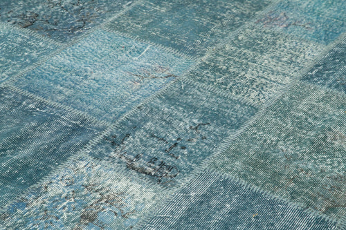 Kırk Yama Mavi Patchwork Pamuk Yün El Dokuma Halısı 254x353 Agacan