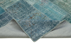 Kırk Yama Mavi Patchwork Pamuk Yün El Dokuma Halısı 254x353 Agacan