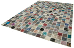 Kırk Yama Mavi Patchwork Pamuk Yün El Dokuma Halısı 254x350 Agacan