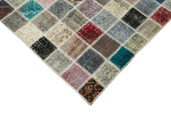 Kırk Yama Mavi Patchwork Pamuk Yün El Dokuma Halısı 254x350 Agacan