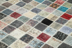 Kırk Yama Mavi Patchwork Pamuk Yün El Dokuma Halısı 254x350 Agacan