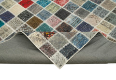Kırk Yama Mavi Patchwork Pamuk Yün El Dokuma Halısı 254x350 Agacan
