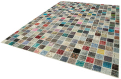 Kırk Yama Mavi Patchwork Pamuk Yün El Dokuma Halısı 248x350 Agacan