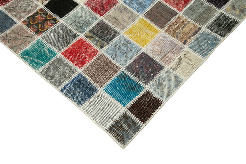 Kırk Yama Mavi Patchwork Pamuk Yün El Dokuma Halısı 248x350 Agacan