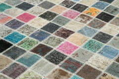 Kırk Yama Mavi Patchwork Pamuk Yün El Dokuma Halısı 248x350 Agacan