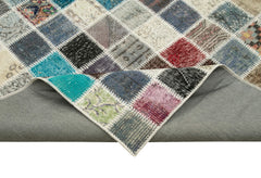 Kırk Yama Mavi Patchwork Pamuk Yün El Dokuma Halısı 248x350 Agacan