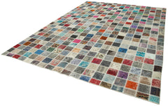 Kırk Yama Mavi Patchwork Pamuk Yün El Dokuma Halısı 255x356 Agacan