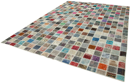 Kırk Yama Mavi Patchwork Pamuk Yün El Dokuma Halısı 255x356 Agacan