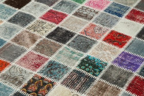 Kırk Yama Mavi Patchwork Pamuk Yün El Dokuma Halısı 255x356 Agacan