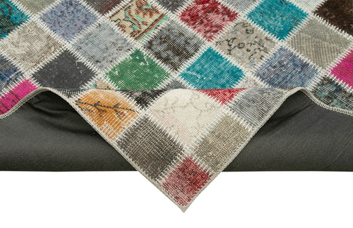 Kırk Yama Mavi Patchwork Pamuk Yün El Dokuma Halısı 255x356 Agacan